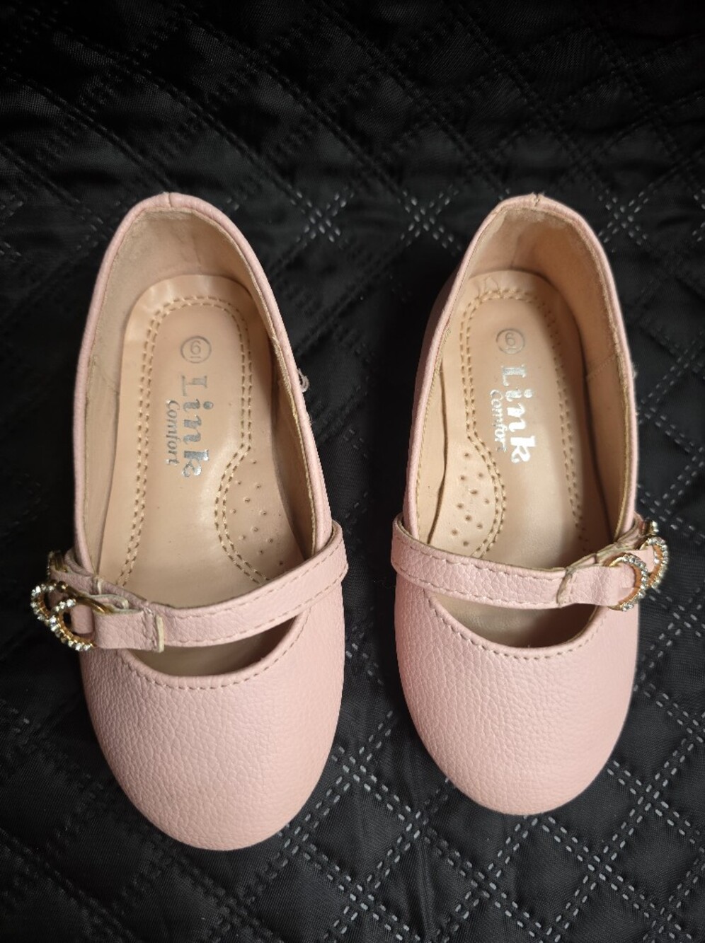 Link Comfort Toddler Girls Pink Mary Jane Rhinestone Dress Shoes Size 6